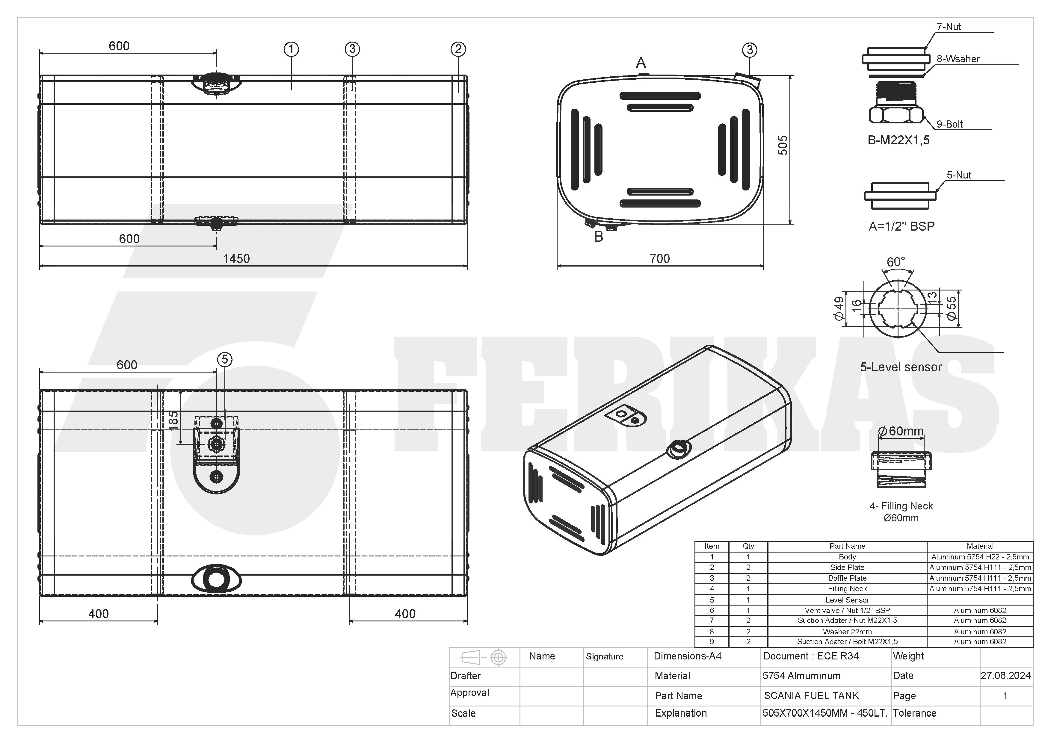 Scania 450L Fuel Tank 505x700x1450 – Ferikas - Ferikas